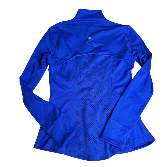 Tangerine Women’s Full Zip Athletic Jacket Blue Laser Cut Thumbholes Size Small - Picture 2 of 10